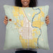 Person holding 22x22 Custom Basin Wyoming Map Throw Pillow in Woodblock