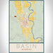 Basin Wyoming Map Print Portrait Orientation in Woodblock Style With Shaded Background