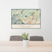 24x36 Bass Lake North Carolina Map Print Lanscape Orientation in Woodblock Style Behind 2 Chairs Table and Potted Plant