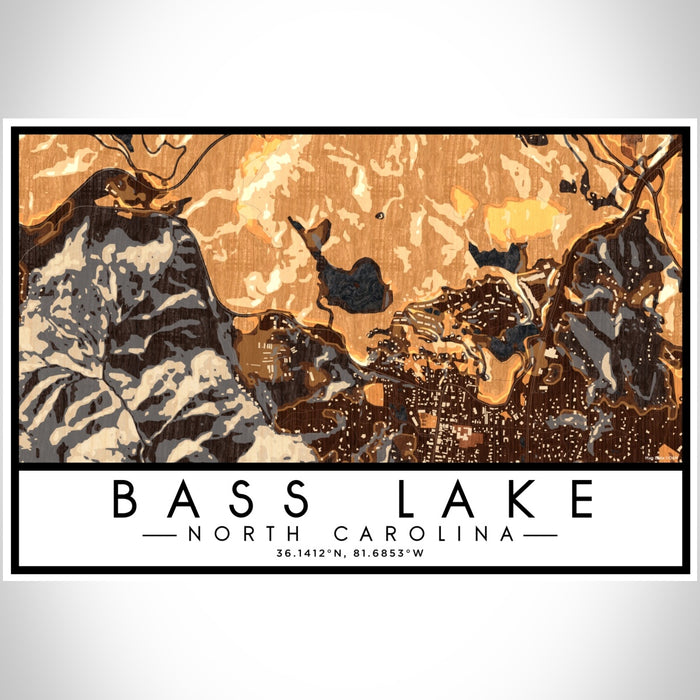 Bass Lake North Carolina Map Print Landscape Orientation in Ember Style With Shaded Background