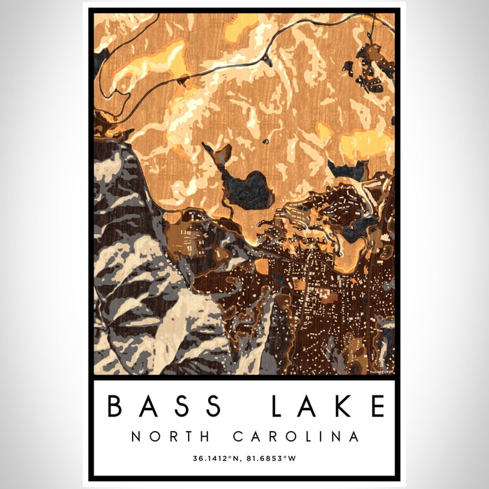 Bass Lake North Carolina Map Print Portrait Orientation in Ember Style With Shaded Background