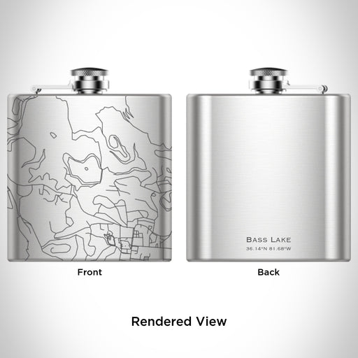 Rendered View of Bass Lake North Carolina Map Engraving on 6oz Stainless Steel Flask
