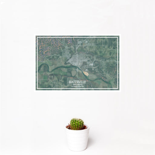 12x18 Batesville Arkansas Map Print Landscape Orientation in Afternoon Style With Small Cactus Plant in White Planter