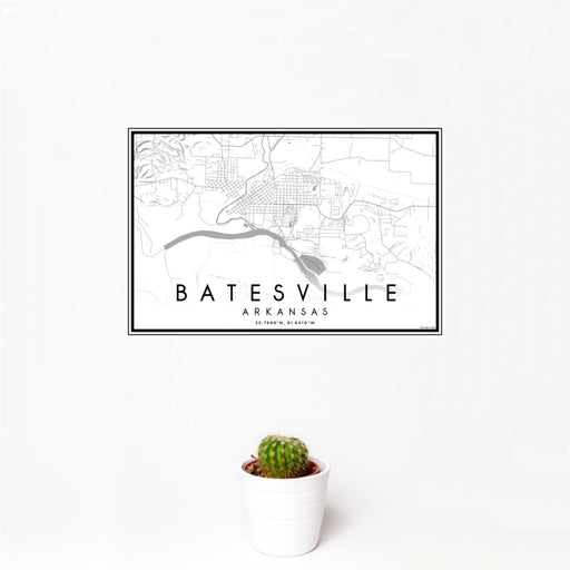 12x18 Batesville Arkansas Map Print Landscape Orientation in Classic Style With Small Cactus Plant in White Planter