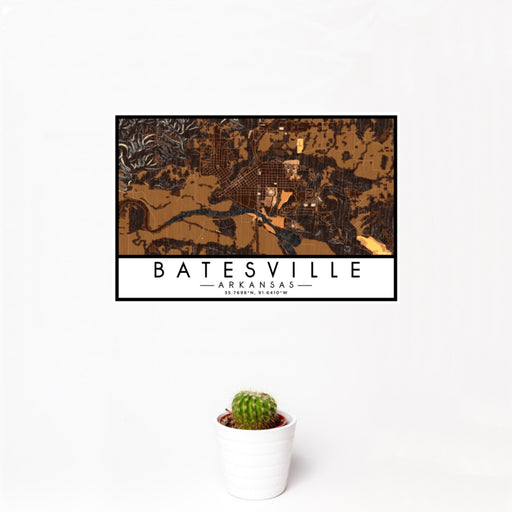 12x18 Batesville Arkansas Map Print Landscape Orientation in Ember Style With Small Cactus Plant in White Planter