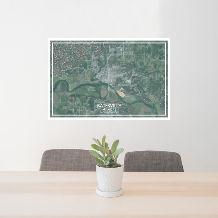 24x36 Batesville Arkansas Map Print Lanscape Orientation in Afternoon Style Behind 2 Chairs Table and Potted Plant
