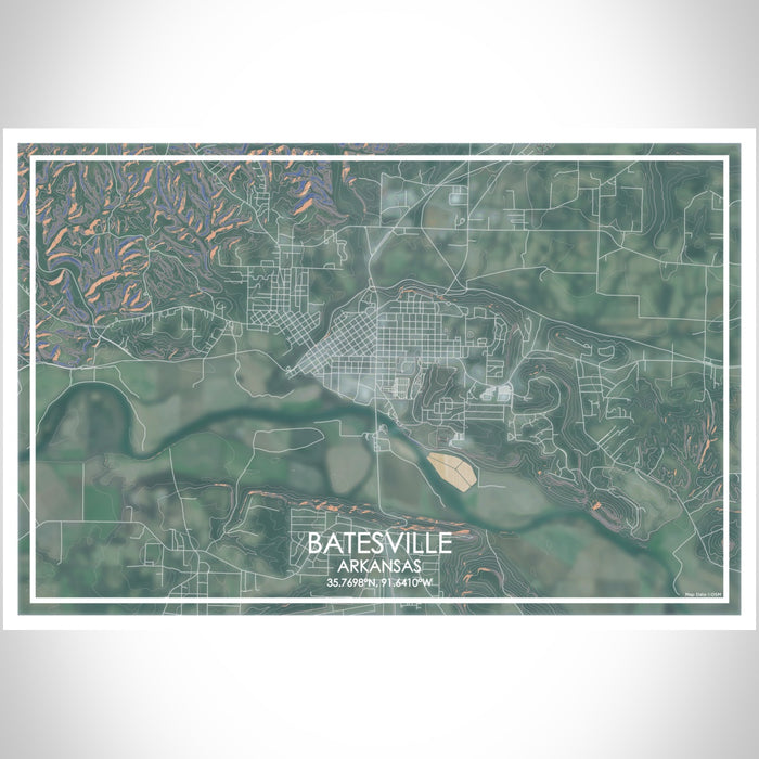 Batesville Arkansas Map Print Landscape Orientation in Afternoon Style With Shaded Background