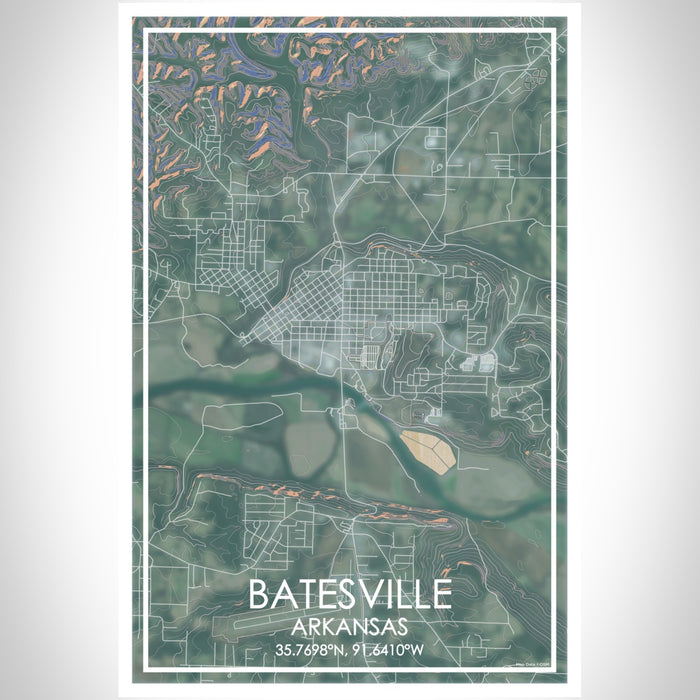 Batesville Arkansas Map Print Portrait Orientation in Afternoon Style With Shaded Background