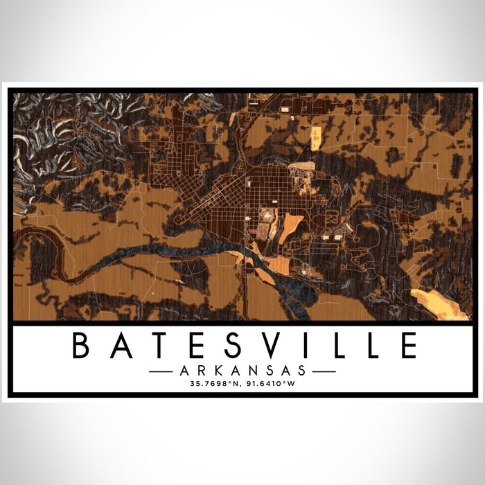 Batesville Arkansas Map Print Landscape Orientation in Ember Style With Shaded Background