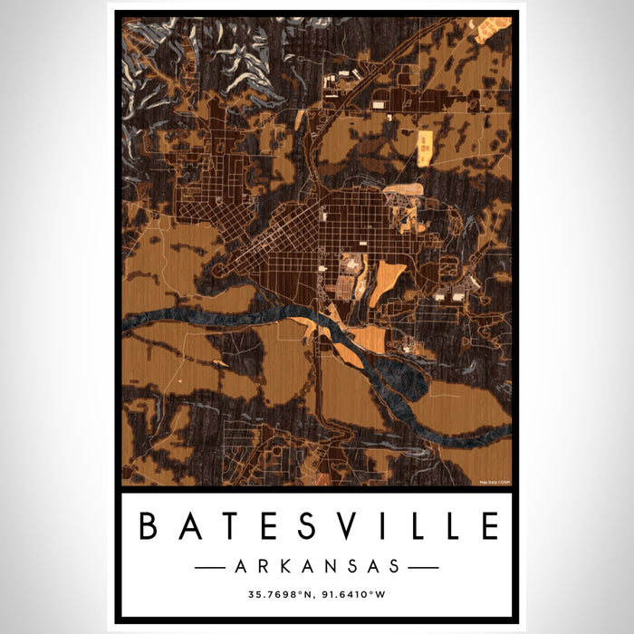 Batesville Arkansas Map Print Portrait Orientation in Ember Style With Shaded Background