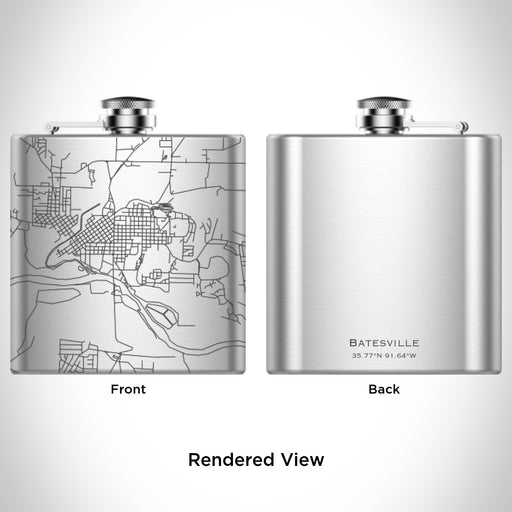 Rendered View of Batesville Arkansas Map Engraving on 6oz Stainless Steel Flask