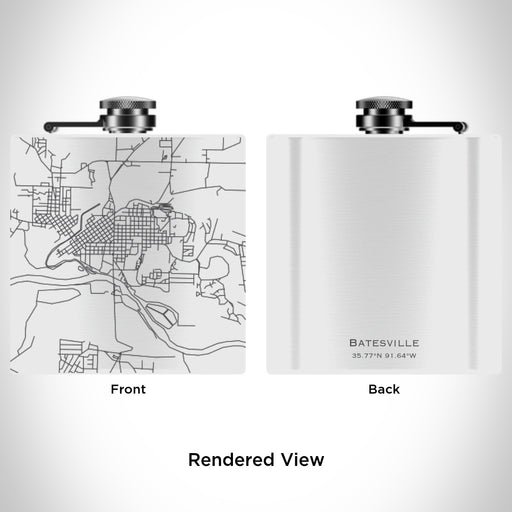 Rendered View of Batesville Arkansas Map Engraving on 6oz Stainless Steel Flask in White