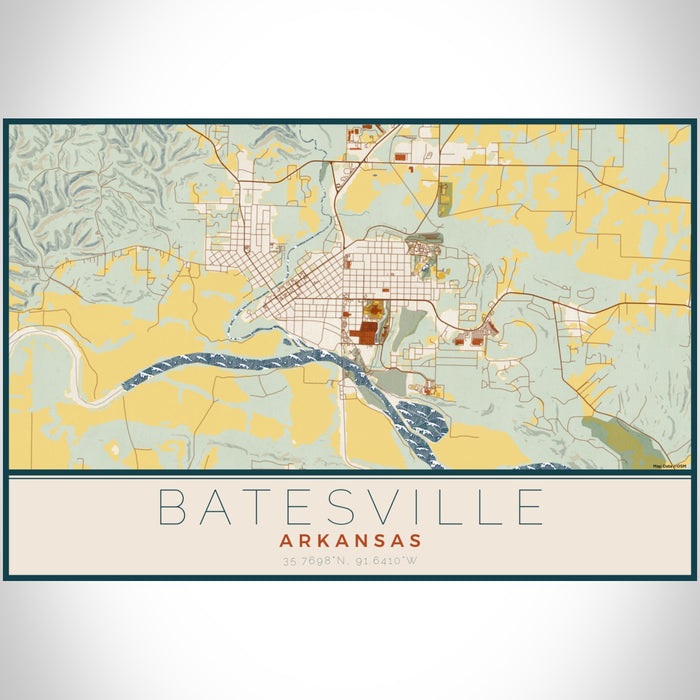 Batesville Arkansas Map Print Landscape Orientation in Woodblock Style With Shaded Background