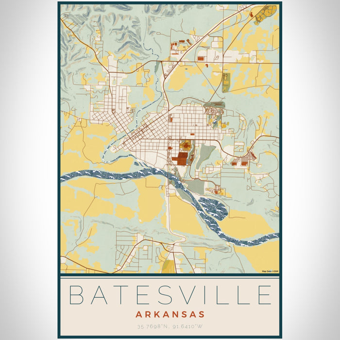 Batesville Arkansas Map Print Portrait Orientation in Woodblock Style With Shaded Background