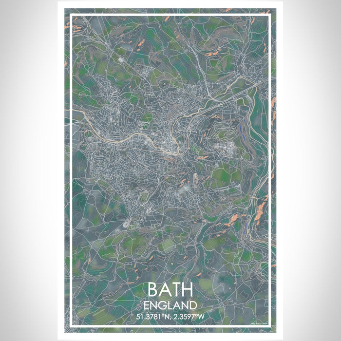 Bath England Map Print Portrait Orientation in Afternoon Style With Shaded Background