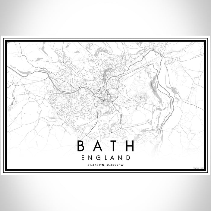 Bath England Map Print Landscape Orientation in Classic Style With Shaded Background