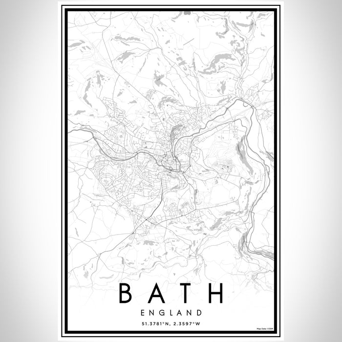 Bath England Map Print Portrait Orientation in Classic Style With Shaded Background