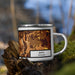 Right View Custom Bath England Map Enamel Mug in Ember on Grass With Trees in Background