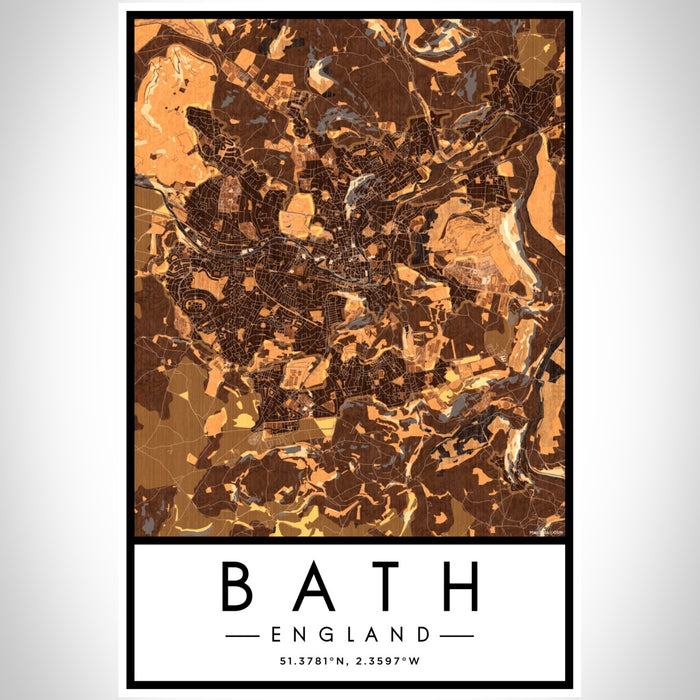 Bath England Map Print Portrait Orientation in Ember Style With Shaded Background
