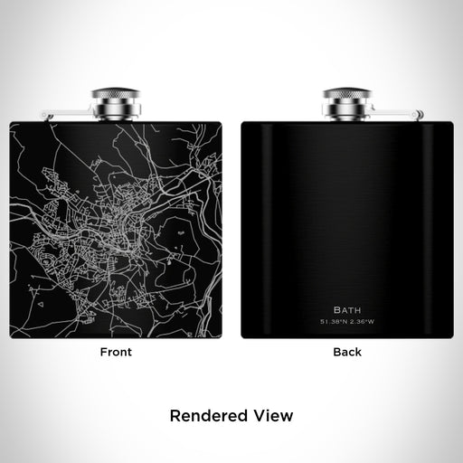 Rendered View of Bath England Map Engraving on 6oz Stainless Steel Flask in Black
