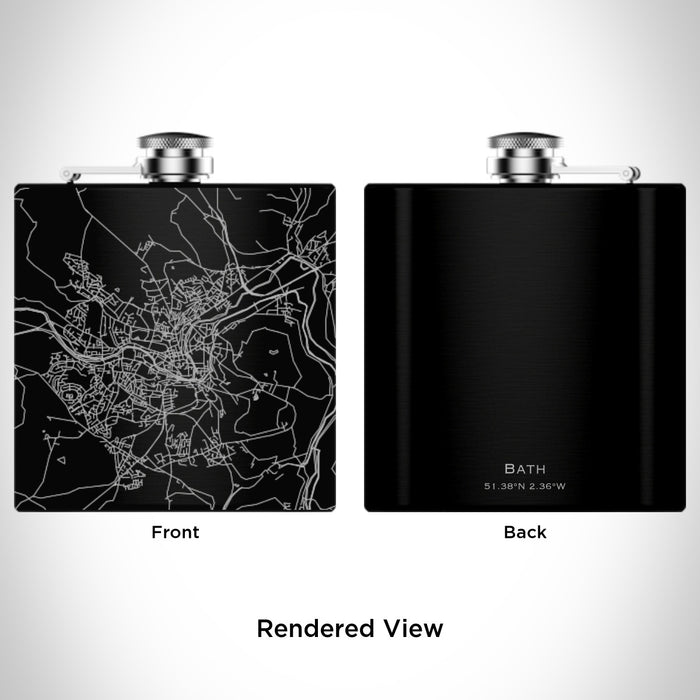 Rendered View of Bath England Map Engraving on 6oz Stainless Steel Flask in Black
