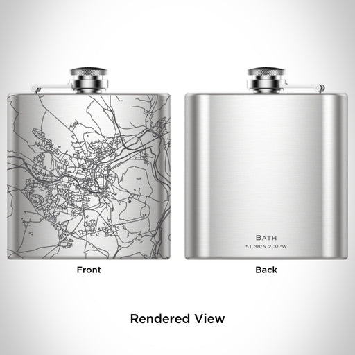 Rendered View of Bath England Map Engraving on 6oz Stainless Steel Flask