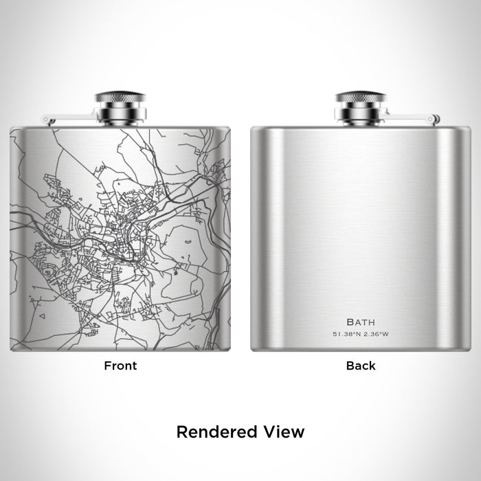 Rendered View of Bath England Map Engraving on 6oz Stainless Steel Flask