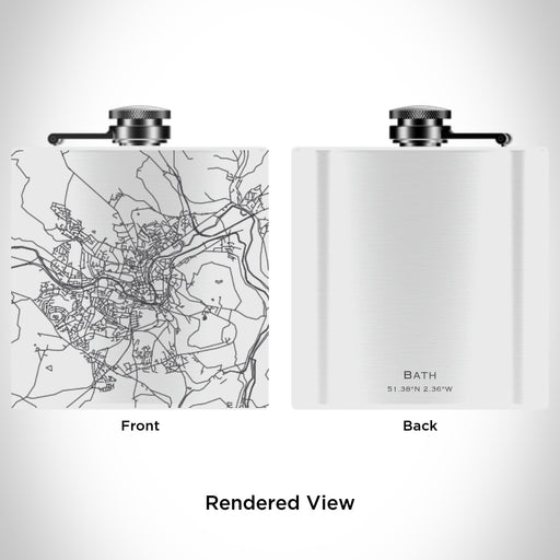 Rendered View of Bath England Map Engraving on 6oz Stainless Steel Flask in White