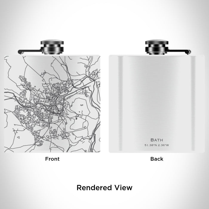 Rendered View of Bath England Map Engraving on 6oz Stainless Steel Flask in White