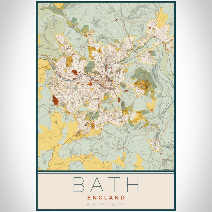 Bath England Map Print Portrait Orientation in Woodblock Style With Shaded Background