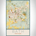 Bath England Map Print Portrait Orientation in Woodblock Style With Shaded Background