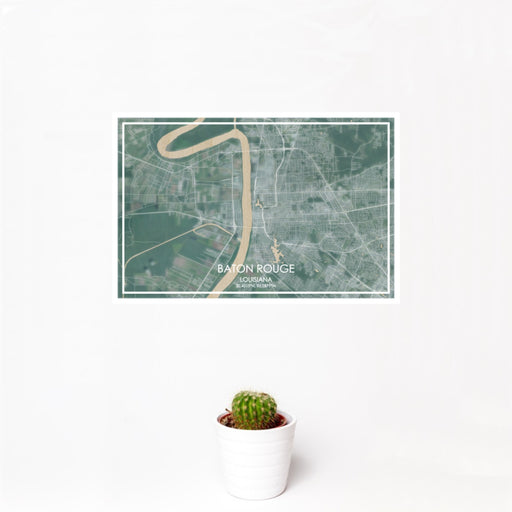 12x18 Baton Rouge Louisiana Map Print Landscape Orientation in Afternoon Style With Small Cactus Plant in White Planter