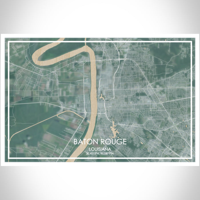 Baton Rouge Louisiana Map Print Landscape Orientation in Afternoon Style With Shaded Background