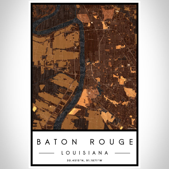 Baton Rouge Louisiana Map Print Portrait Orientation in Ember Style With Shaded Background