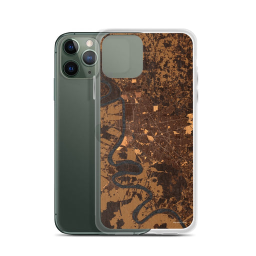 Custom Baton Rouge Louisiana Map Phone Case in Ember on Table with Laptop and Plant