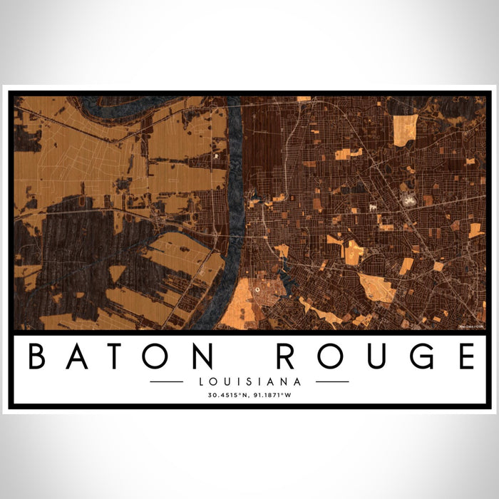 Baton Rouge Louisiana Map Print Landscape Orientation in Ember Style With Shaded Background