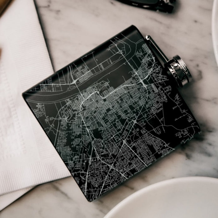 Baton Rouge Louisiana Custom Engraved City Map Inscription Coordinates on 6oz Stainless Steel Flask in Black