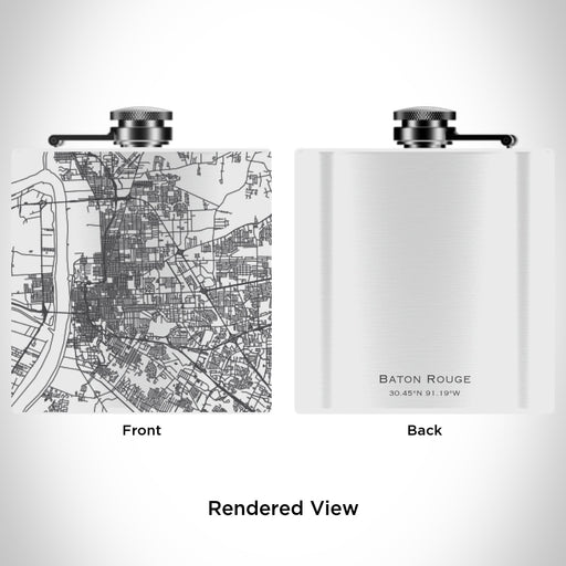 Rendered View of Baton Rouge Louisiana Map Engraving on 6oz Stainless Steel Flask in White