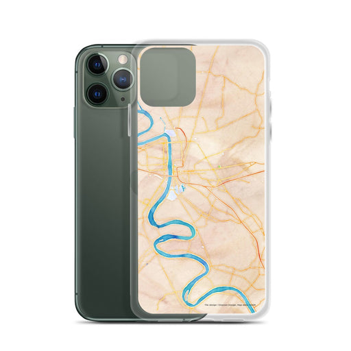 Custom Baton Rouge Louisiana Map Phone Case in Watercolor on Table with Laptop and Plant