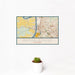 12x18 Baton Rouge Louisiana Map Print Landscape Orientation in Woodblock Style With Small Cactus Plant in White Planter