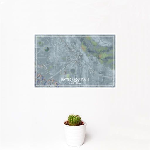 12x18 Battle Mountain Nevada Map Print Landscape Orientation in Afternoon Style With Small Cactus Plant in White Planter