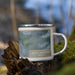 Right View Custom Battle Mountain Nevada Map Enamel Mug in Afternoon on Grass With Trees in Background