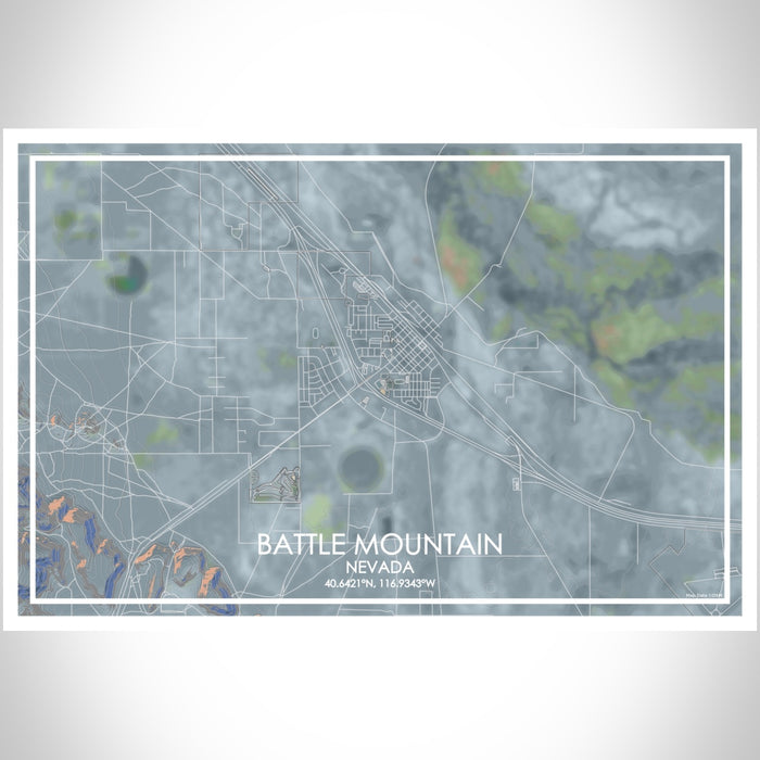 Battle Mountain Nevada Map Print Landscape Orientation in Afternoon Style With Shaded Background