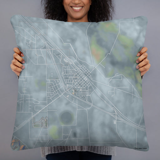 Person holding 22x22 Custom Battle Mountain Nevada Map Throw Pillow in Afternoon