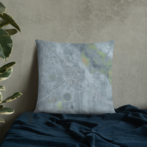 Custom Battle Mountain Nevada Map Throw Pillow in Afternoon on Bedding Against Wall