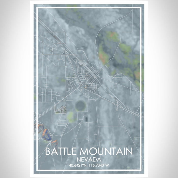 Battle Mountain Nevada Map Print Portrait Orientation in Afternoon Style With Shaded Background