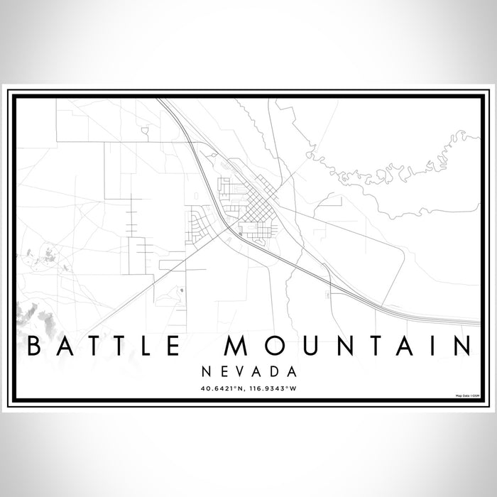 Battle Mountain Nevada Map Print Landscape Orientation in Classic Style With Shaded Background