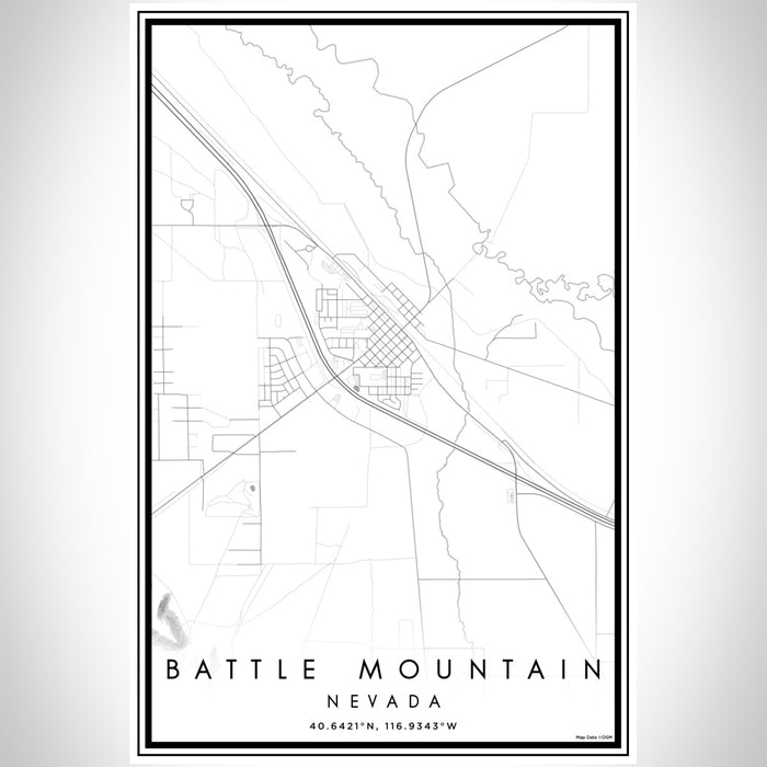 Battle Mountain Nevada Map Print Portrait Orientation in Classic Style With Shaded Background