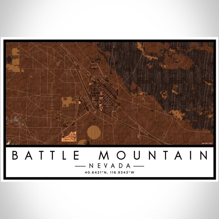 Battle Mountain Nevada Map Print Landscape Orientation in Ember Style With Shaded Background