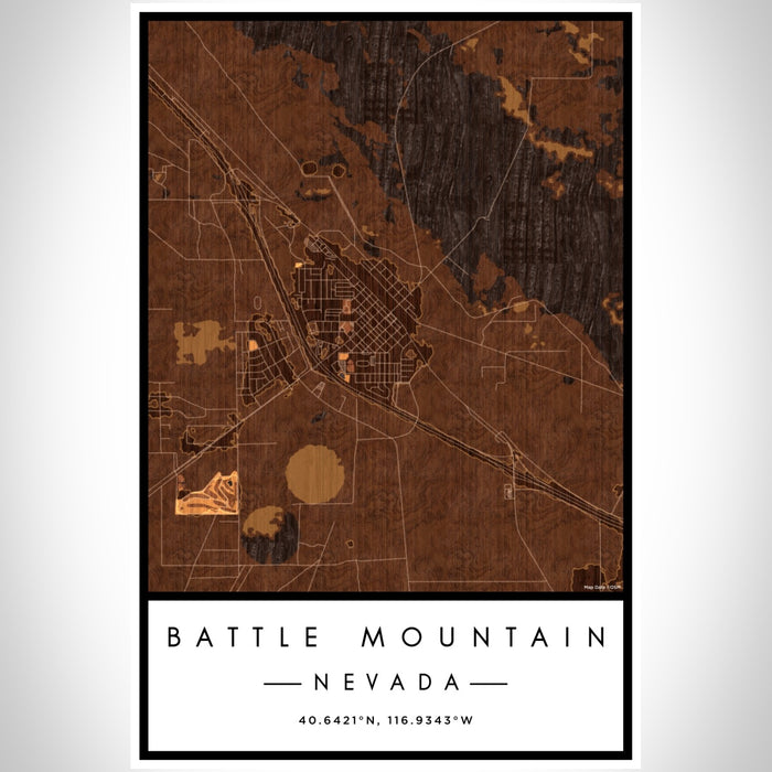 Battle Mountain Nevada Map Print Portrait Orientation in Ember Style With Shaded Background